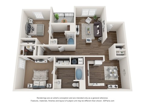 Floor plan for 2 beds, 2 baths, 1149 sqft
